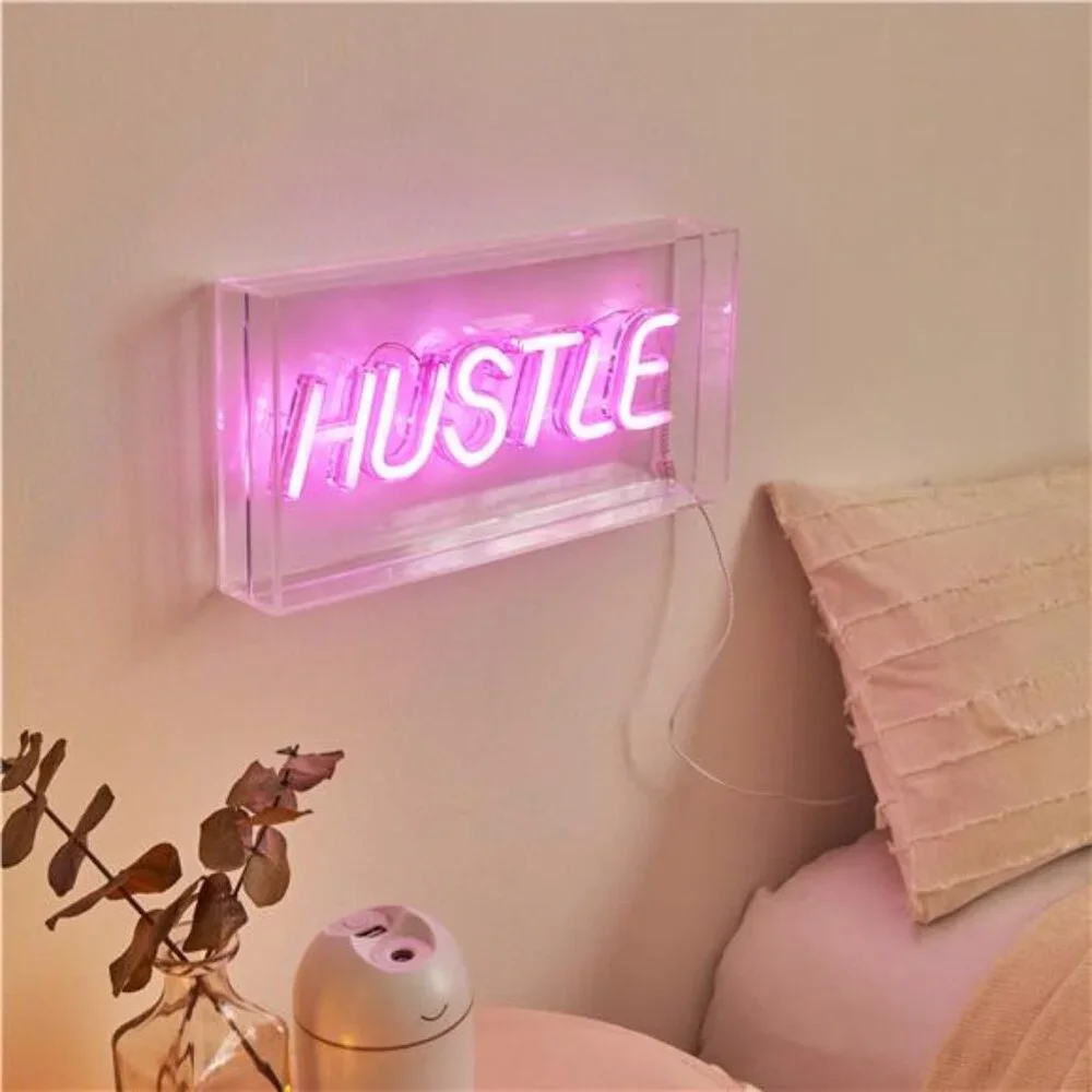 Urban Shop LED Neon Hustle Light-up Clear Acrylic Box, Pink